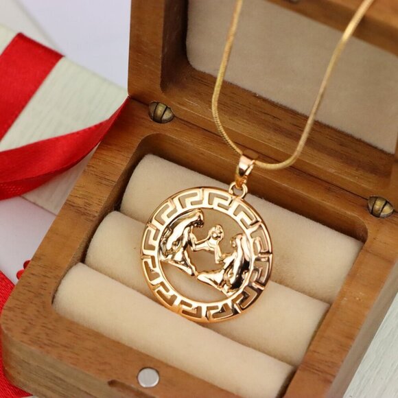 "Zodiac Twins Rose Gold Pendant with Polished Circular Frame Design, XPPT1330 - Picture 11 of 13